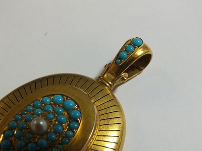 Lot 124 - A Victorian turquoise and pearl locket and collarette