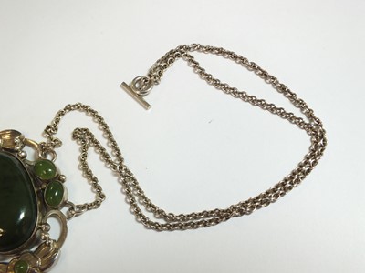 Lot 44 - A Georg Jensen nephrite and silver foliate pendant