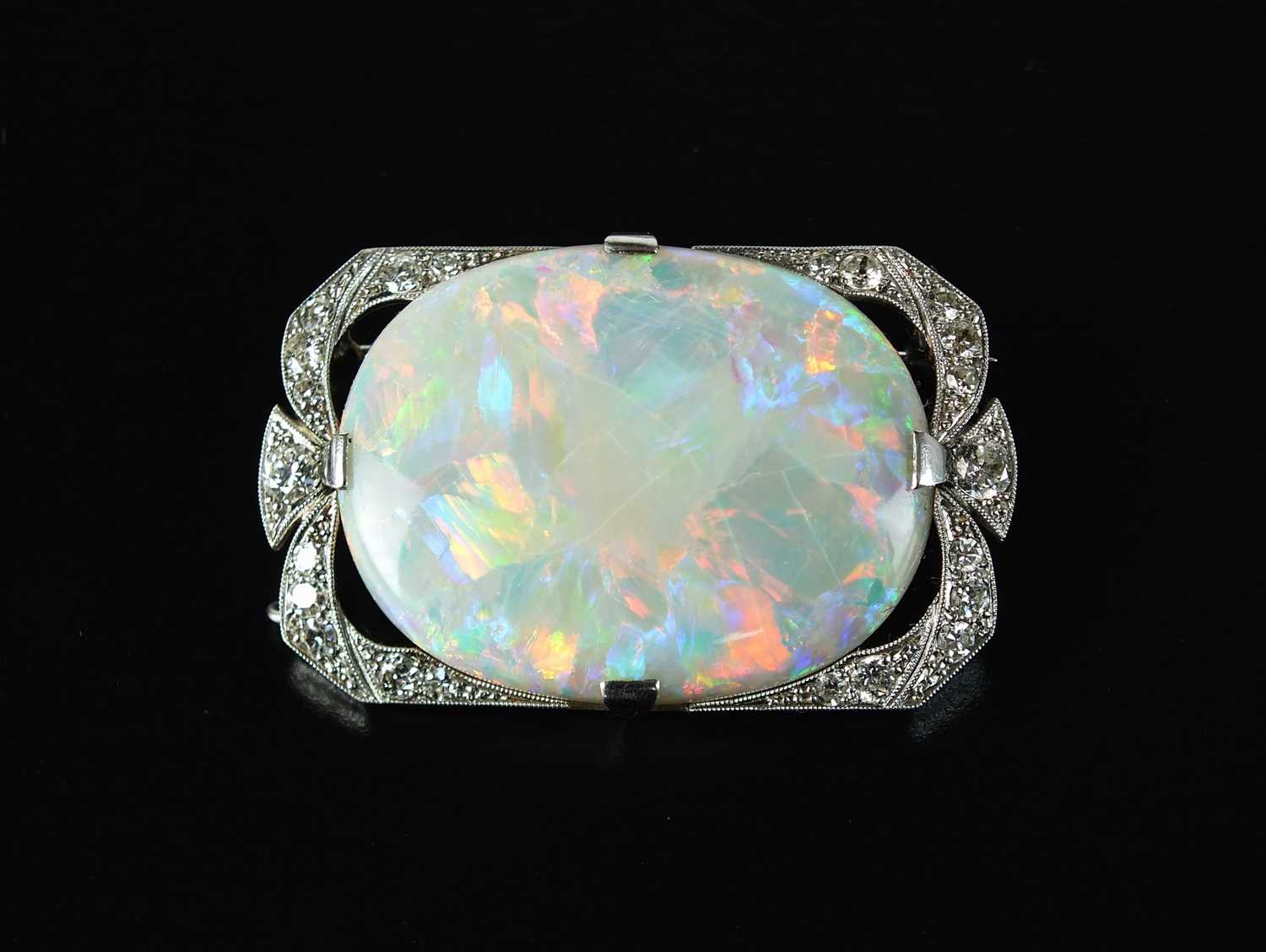Lot 96 - An early 20th century opal and diamond brooch