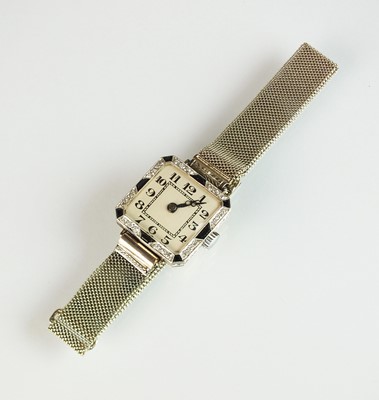 Lot 150 - An Art Deco 18ct gold diamond and sapphire set wristwatch