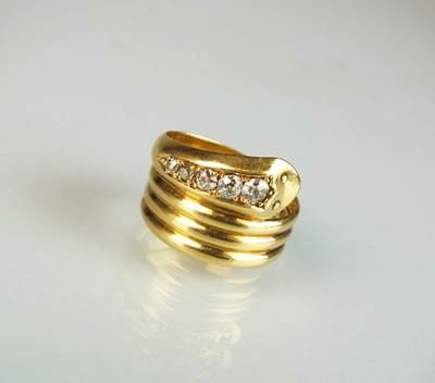 Snake Jewellery - 18ct Gold Snake Ring with Diamond Eyes