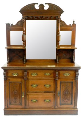 Lot 360 - An Edwardian walnut mirror back sideboard