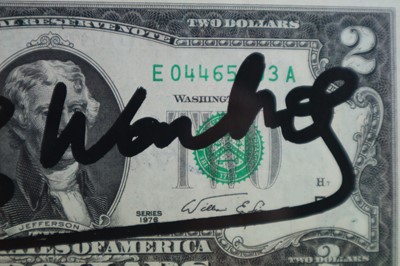 Lot 87 - Andy Warhol (American 1928-1987) Signed $2 Bill