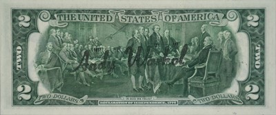 Lot 212 - Andy Warhol (American 1928-1987) Signed $2 Bill, Florida Stamp