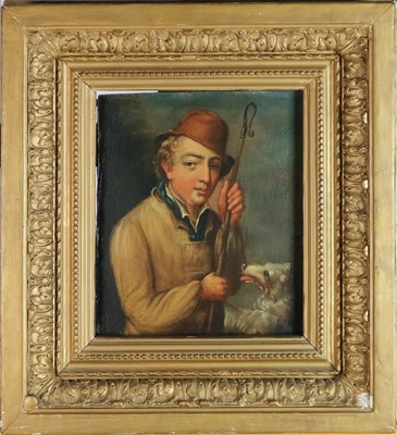 Lot 224 - Naive School (19th century) a portrait of a shepherd with his dog