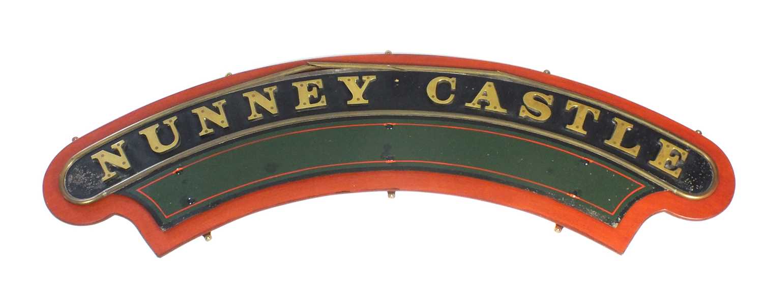 Lot 112 - A replica locomotive nameplate for Nunney Castle, by Lamb, with cab and smokebox plates '5029' (4)