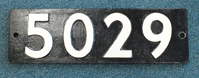 Lot 112 - A replica locomotive nameplate for Nunney Castle, by Lamb, with cab and smokebox plates '5029' (4)