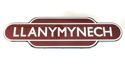 Lot 547 - A good reproduction, metal totem BR (W) for Llanymynech railway station, by Trackside
