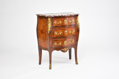 Lot 453 - A French Louis XV style petite bombe commode, dated 1902