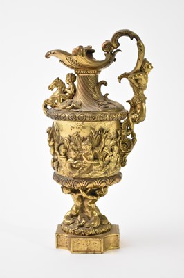 Lot 418 - E* De Labroue, a late 19th century gilt bronze ewer, in the style of Benvenuto Cellini