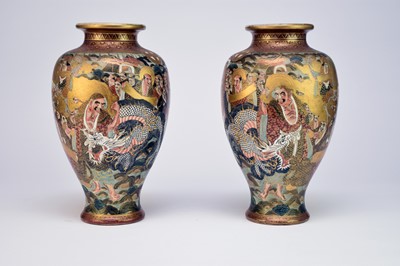 Lot 633 - A pair of Japanese Satsuma vases by Choshuzan