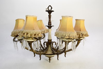 Lot 479 - A gilt metal and alabaster six-light chandelier