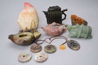 Lot 69 - A group of Chinese jade and hardstone scholar's objects, 20th century