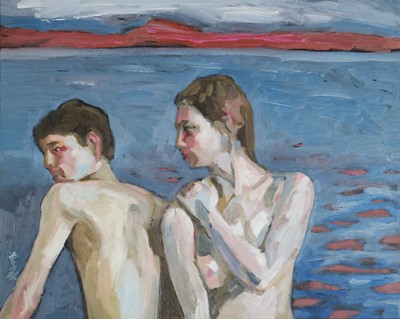 Lot 100 - Chinese School (20th Century) Nude Couple Before a Lakeside