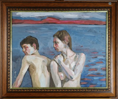 Lot 100 - Chinese School (20th Century) Nude Couple Before a Lakeside