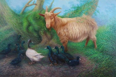 Lot 176 - Denby Sweeting (British 1936-2020) Pair of Oil Studies with Goats