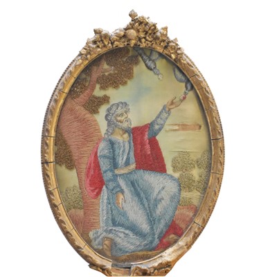 Lot 281 - An Edwardian crystoleum, a miniature, a 19th century silhouette and 4 further works