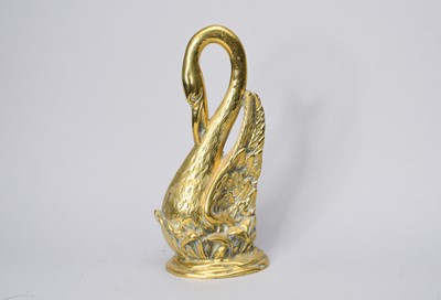 Lot 109 - A Victorian brass doorstop, in the form of a swan