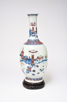 Lot 352 - A Chinese underglaze-blue and copper red bottle vase
