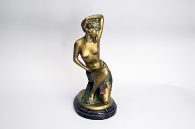 Lot 490 - After Brochon, a painted spelter art deco figure of a girl