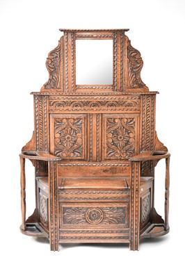 Lot 244 - A Renaissance style stained oak bench-cum hallstand