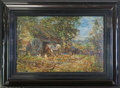 Lot 219 - John Falconar Slater (British 1857-1937) Farmyard Scene with Carter and Horse