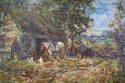 Lot 219 - John Falconar Slater (British 1857-1937) Farmyard Scene with Carter and Horse