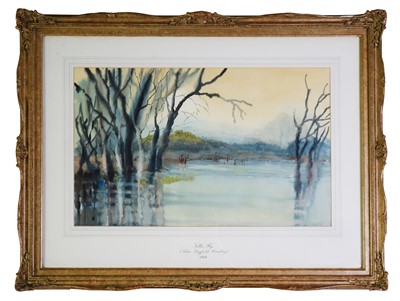 Lot 238 - Helen Layfield Bradley (1900-1979) Nellie Fly, Watercolour of a Lakeside with Trees