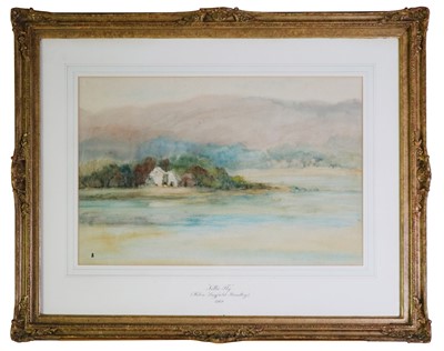 Lot 239 - Helen Layfield Bradley (1900-1979) Nellie Fly, Watercolour of Lakeside Cottages