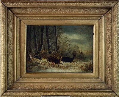 Lot 301 - British School (19th Century) Dog giving chase to Deer in the woods