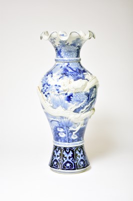 Lot 386 - A large Japanese Arita blue and white dragon vase