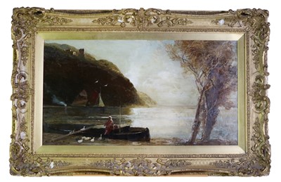 Lot 458 - Edwin John Ellis (1842-1895) Lady Feeding Geese before Waterside