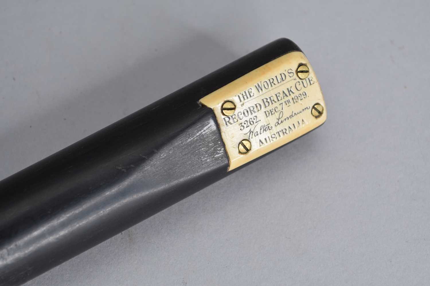 Lot 497 - A Walter Lindrum 'record break' billiards cue in metal case