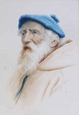 Lot 216 - Swedish School (19th Century) Portrait of a Bearded Man wearing Cloak and Blue Hat