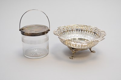 Lot 345 - A George V silver pierced bowl and a silver topped preserve pot