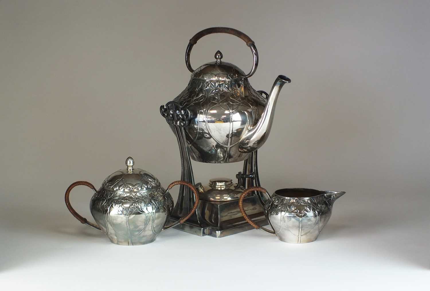 Lot 24 - A Jugendstil three piece silver plated tea service by Moritz Hacker