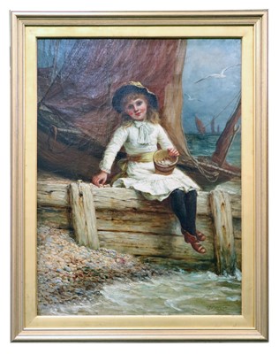 Lot 213 - Jane Maria Bowkett (British, 1839-91), Girl on a Breakwater