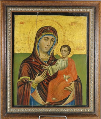 Lot 489 - An early 20th century icon, depicting the Madonna and child