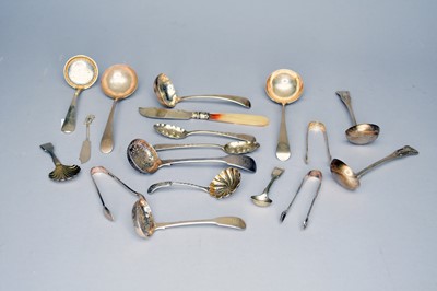 Lot 356 - A collection of silver sauce ladles and sugar sifter spoons