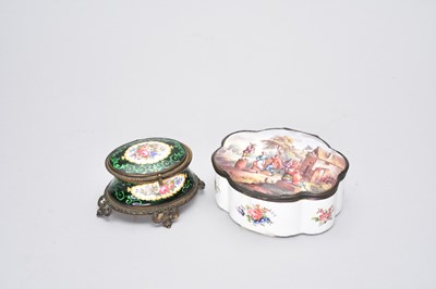 Lot 396 - Two enamel boxes, French and Staffordshire