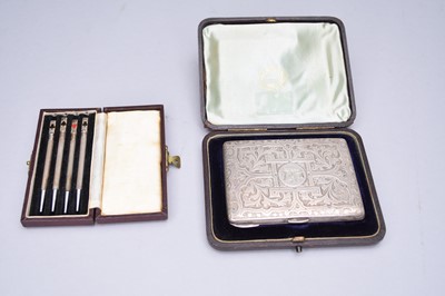 Lot 340 - A cased Victorian silver aide memoir and card case