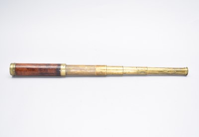 Lot 458 - A mahogany-mounted brass four-draw telescope and a cased marine compass