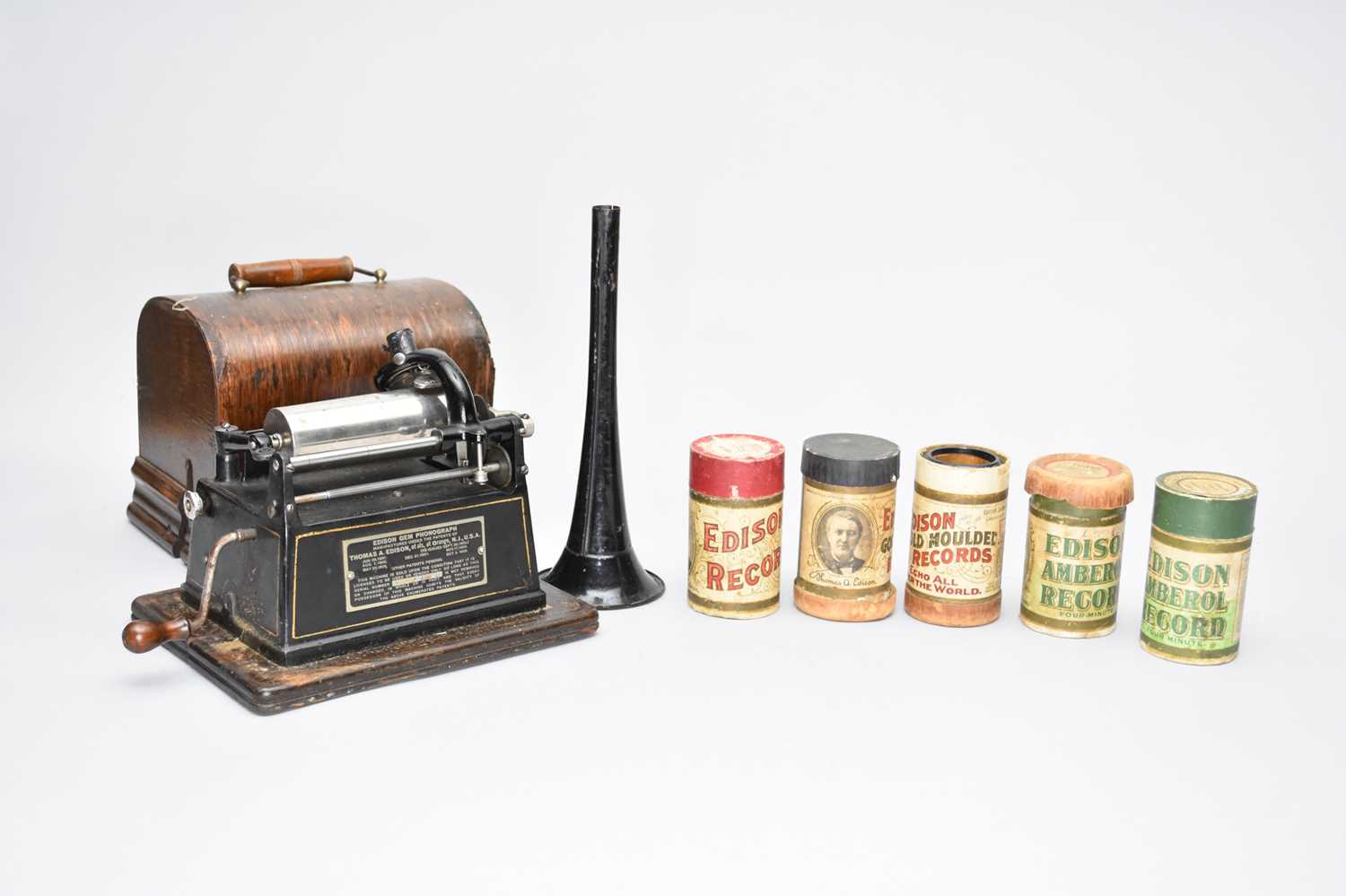 Lot 520 - An Edison GEM phonograph wax cylinder player with cylinders