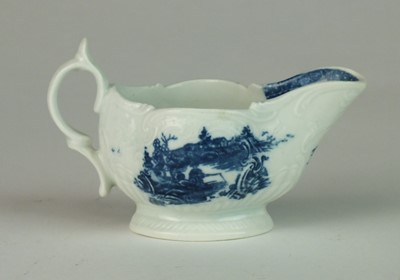 Lot 254 - Caughley 'Fisherman' sauceboat