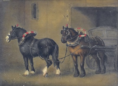 Lot 208 - Manner of Benjamin Zobel (1762-1831), a 19th century sand picture of cart horses