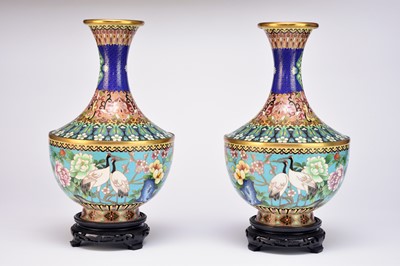 Lot 358 - A pair of Chinese cloisonne vases, 20th century