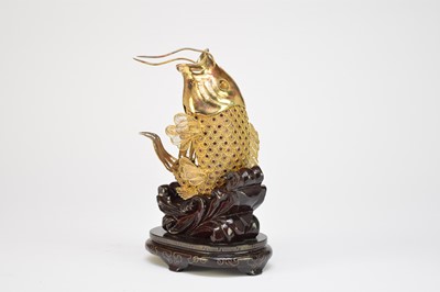 Lot 405 - A Near Eastern jewelled gilt metal figure of a carp