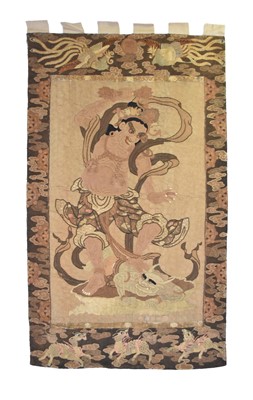 Lot 388 - A Japanese embroidered wool wall hanging, Meiji period