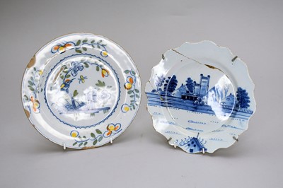 Lot 414 - Two English delft plates, mid-18th century