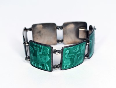 Lot 362 - A Norwegian silver and enamel plaque bracelet by David Andersen